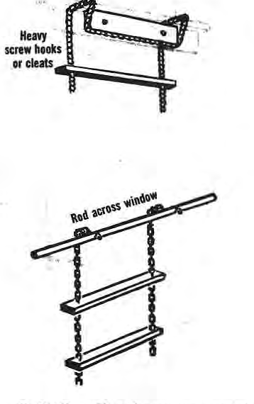 Original diagrams showing two escape-ladder attachment methods.