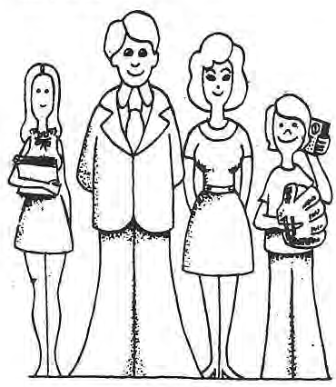 Original line drawing of a family accompanying the social-service article.