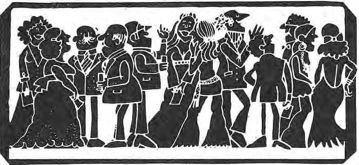 Original silhouette drawing of neighbors gathered together.