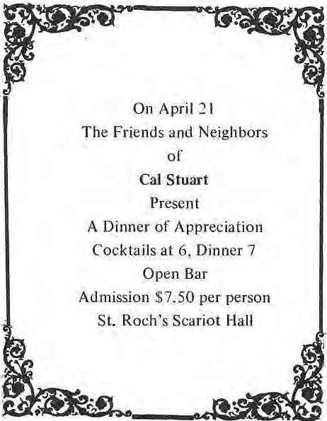 Original April 21 dinner invitation honoring Cal Stuart.