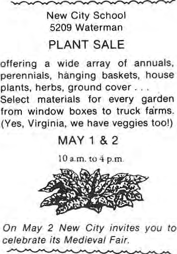 Original New City School plant sale notice.