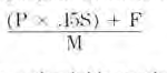 Fraction with numerator P times .15S plus F, denominator M.