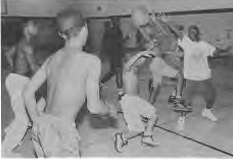 Basketball practice at Hamilton Community School. Photo by King Schoenfeld.
