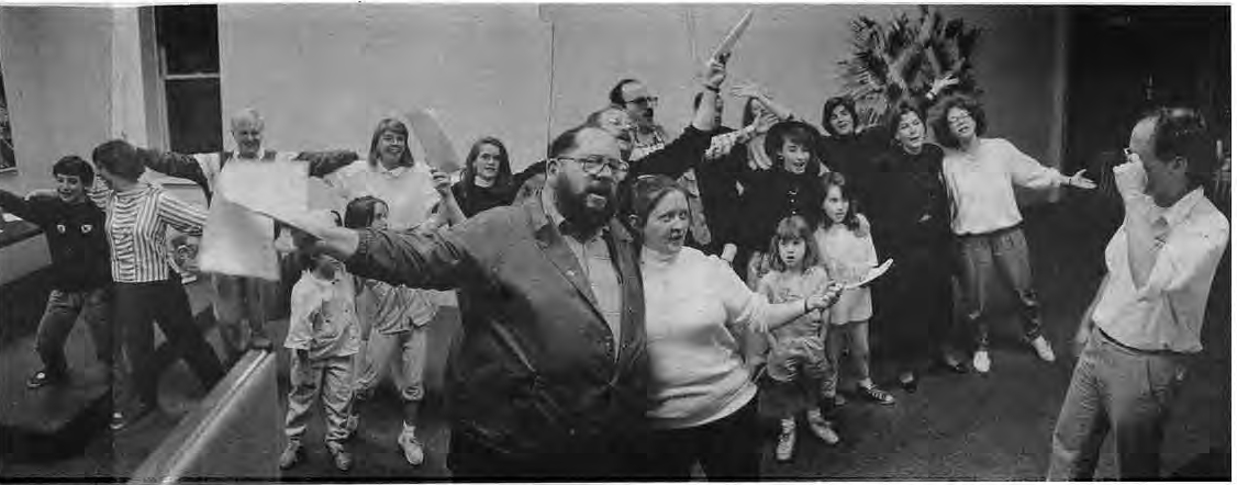 The annual theater event, usually a melodrama, was another huge neighborhood undertaking. Promethea, shown here, was an original show mixing Greek legend with current politics. Photo by King Schoenfeld.
