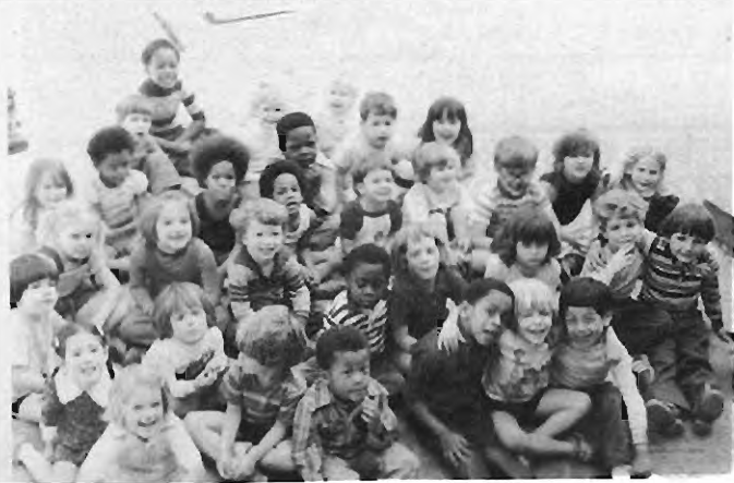 Archival Grace Pre-School photograph reproduced with closure announcement. No names,dates or photographer credit printed.