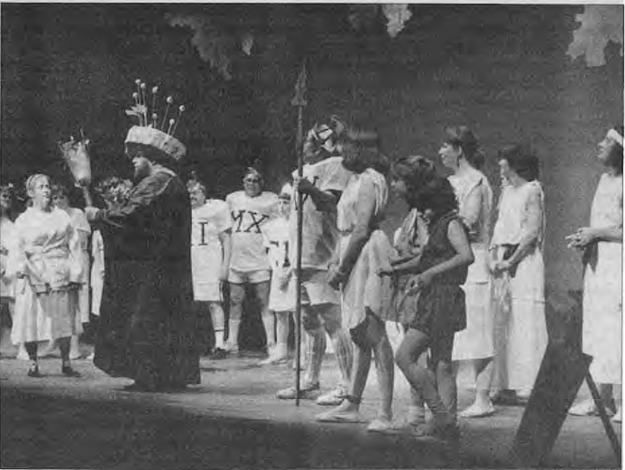 Promethea with Mary Bea Stout, Peter Schmit and cast. Source photograph or program; creator not credited.