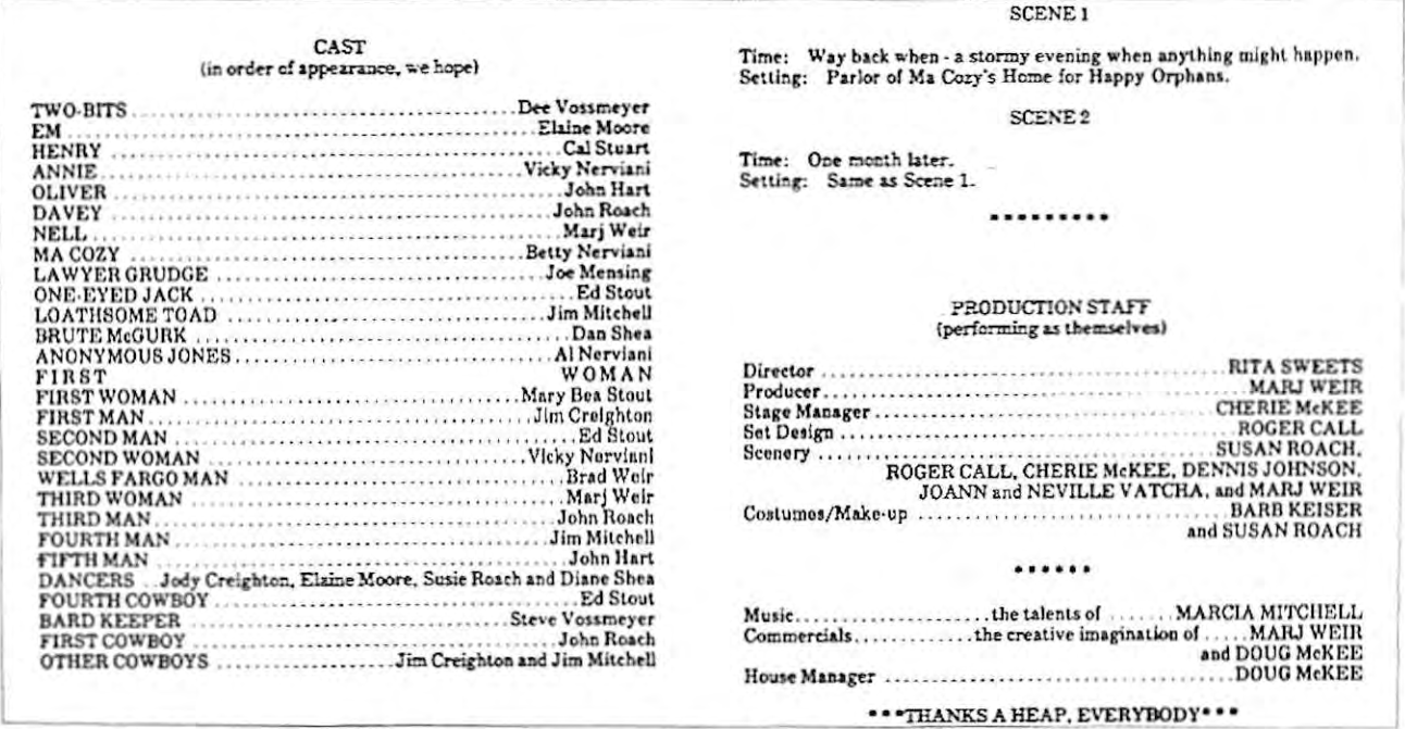 Original first melodrama cast and production program, November 1974. Source photograph or program; creator not credited.