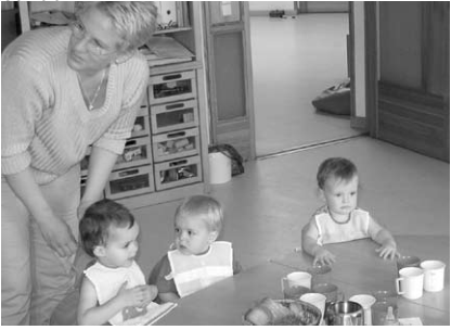 Eve Rosenblum, at center, at her Kita, a German day care.