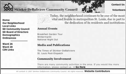 Original 2007 Skinker-De Baliviere website screenshot reproduced with Times online launch notice.