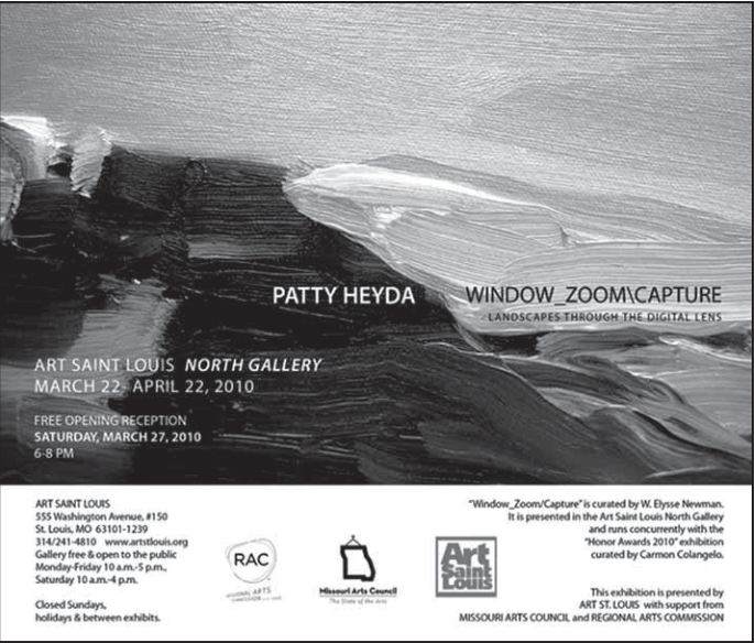 Patty Heyda Window Zoom Capture exhibition announcement with original artwork. Artwork Patty Heyda; reproduction photographer not credited.