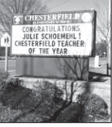 Chesterfield Elementary teacher recognition display. Descriptive caption supplied.