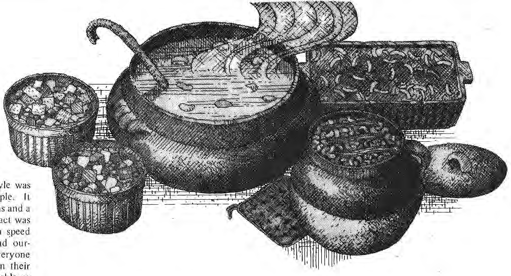 Original drawing of bowls and containers of foods.