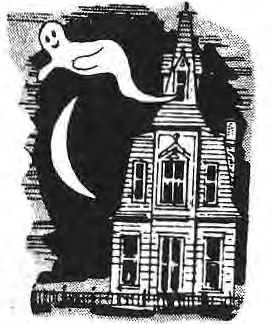 Original haunted house, ghost and black cat illustration.