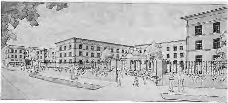 Architectural rendering of Donaldson Court and its courtyard.