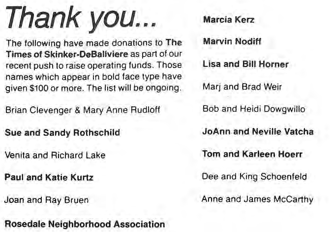 Newspaper donor list with bold contribution acknowledgements.