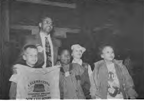 Mayor Freeman Bosley and New City students. Photographer not credited.
