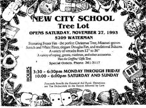 Original New City School tree lot announcement. Historical1993notice.