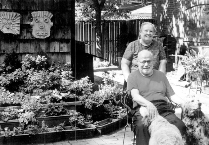 Joan and Rick Bender in backyard formerly used for Scout and art-fair events. Photographer not credited.