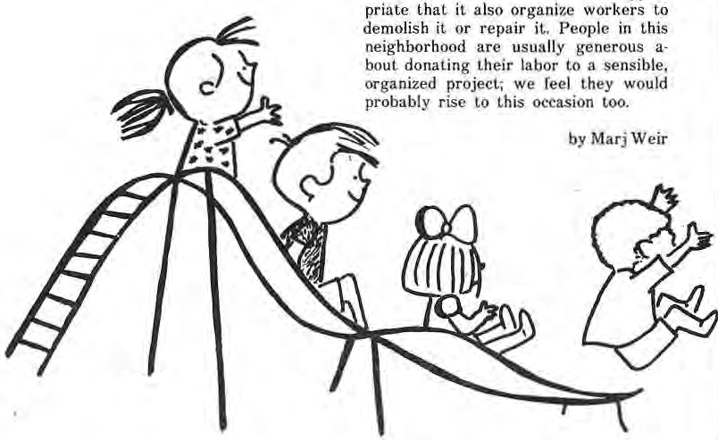 Original cartoon children using playground equipment.
