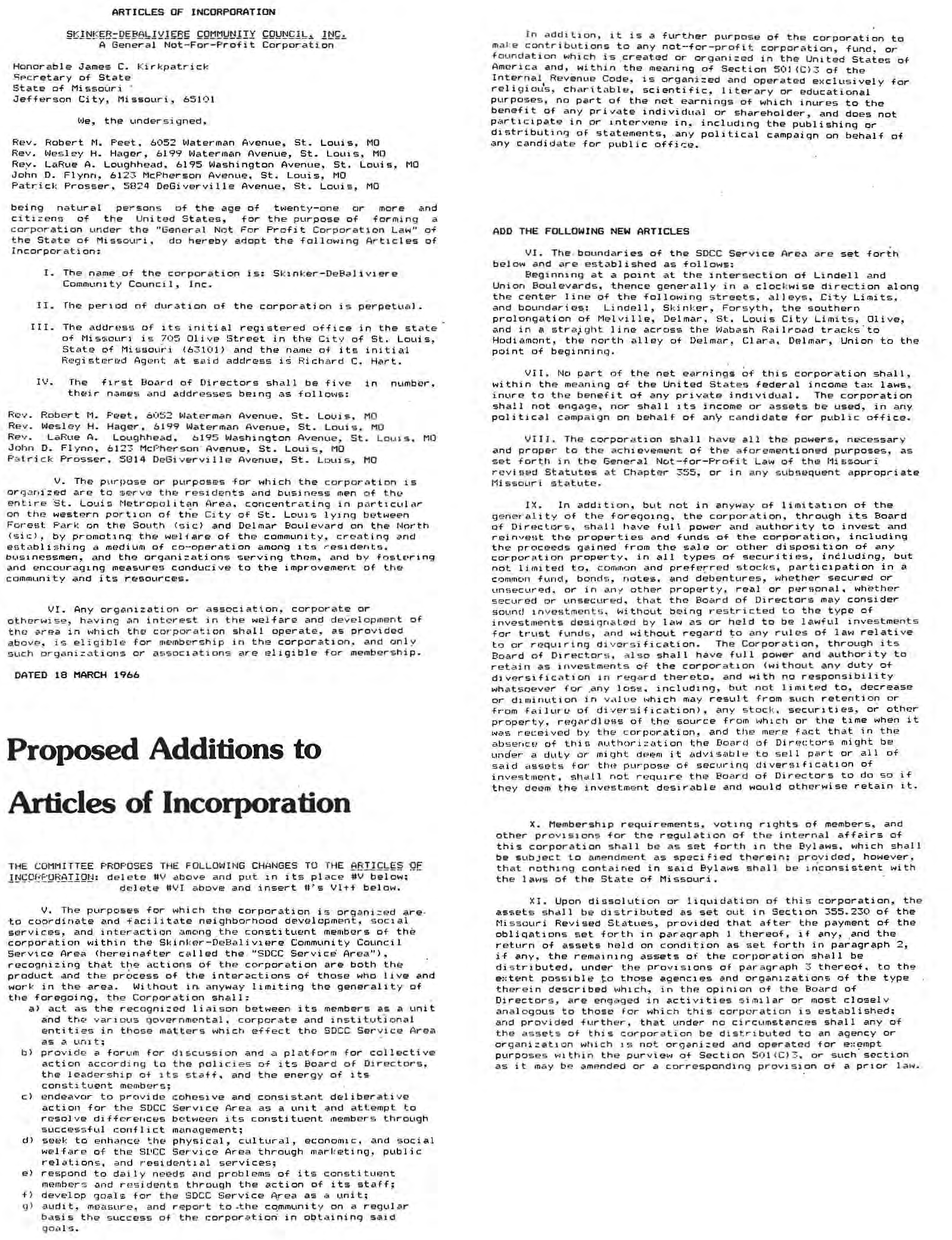 Original page showing the proposed incorporation amendments.