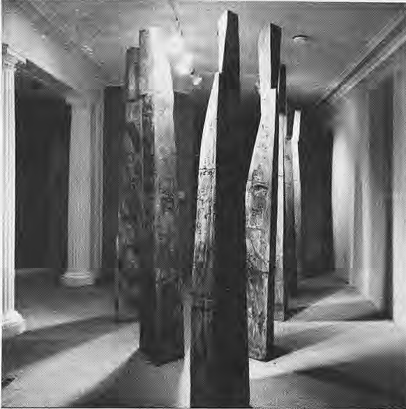 Nine-foot stoneware columns by Carol Fleming.