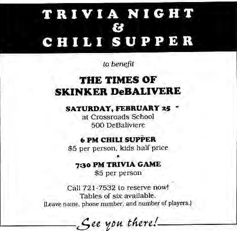 Original Times trivia night and chili supper flyer.