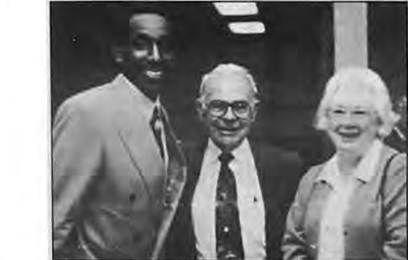 John Thomas,left,new Director of Youth and Community ministry at Grace United Methodist Church,with Ron and Nel Hertel. Photographer not credited.
