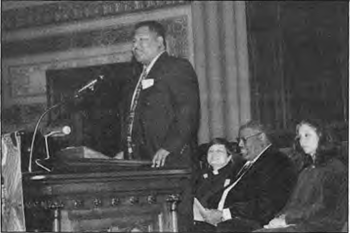 Rev.Miki Merritt, flanked from left by Rev.Mary Harvey, Gregory Freeman, and Rabbi Susan Talve. Photos credited to King Schoenfeld on accompanying pages.
