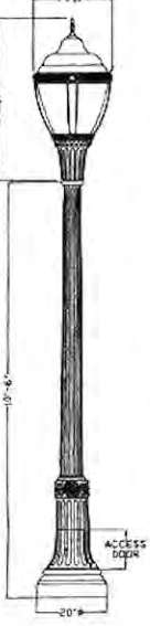 Proposed pedestrian lighting fixture. Original design illustration.