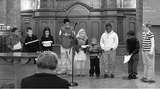 Nearby school children present on diversity at Martin Luther King celebration.