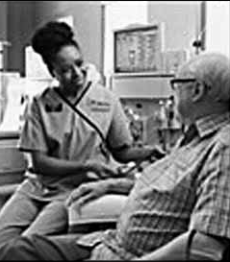 Dialysis treatment at Fresenius. Descriptive caption supplied; individuals not identified.