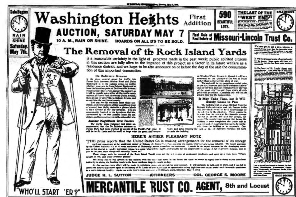 Historical Washington Heights auction advertisement reproduced in the original article.