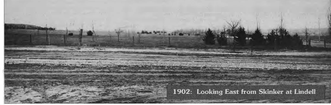 Historical photograph looking east from Skinker at Lindell in 1902