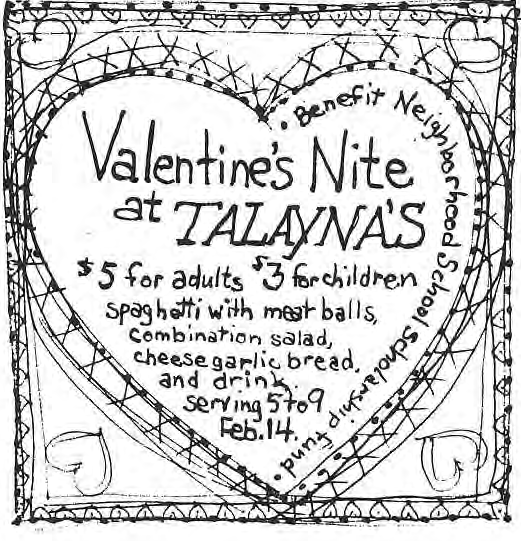 Original heart-shaped supper poster benefiting Neighborhood School.