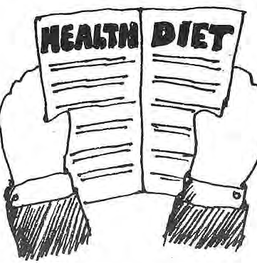 Original drawing of hands holding a health-diet booklet.