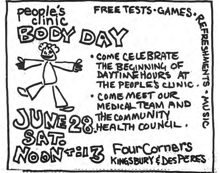Original announcement of the clinic’s daytime-hours celebration.