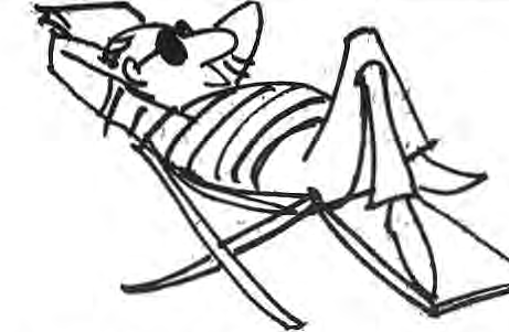 Original cartoon person relaxing in a chair.