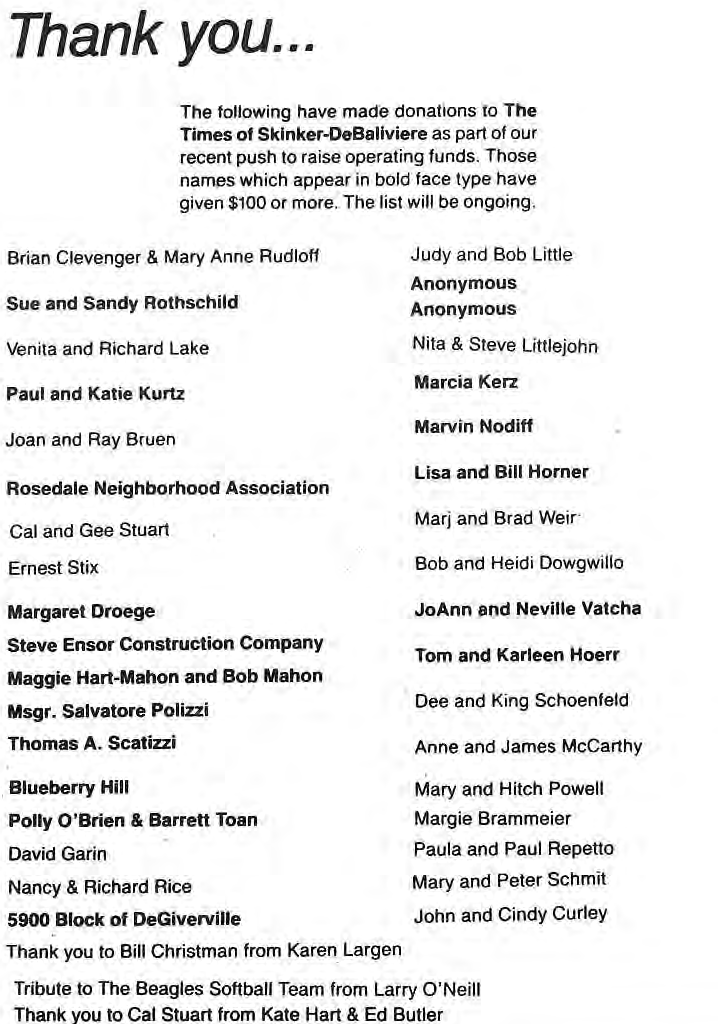 Newspaper donor acknowledgement and tributes.