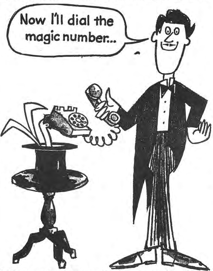 Magician using a telephone and a top hat in the original newspaper illustration.