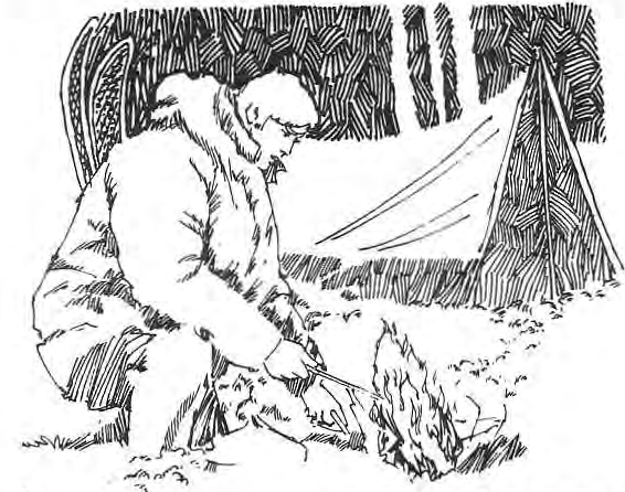 Original drawing of a Scout at a campfire.