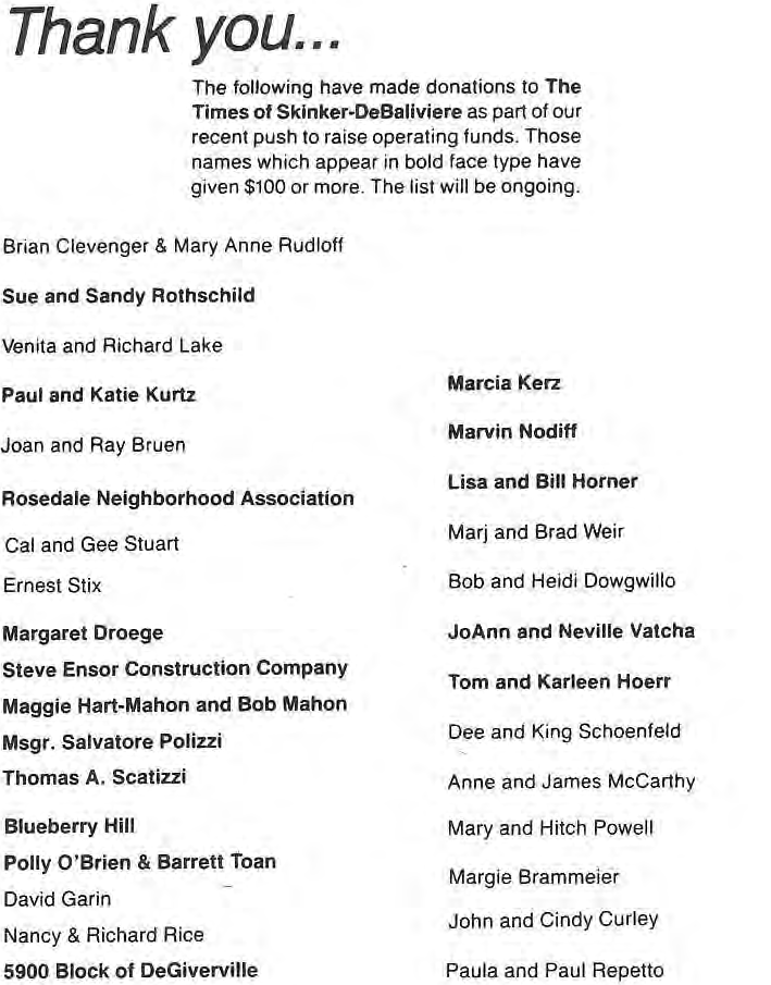 Original newspaper donor acknowledgement.