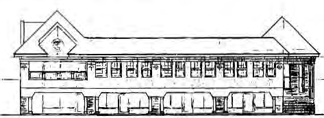 Architects’ rendering of the East Elevation. Architect not identified in caption.