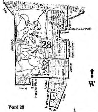 Original 1992 Ward 28 map, provisional pending court challenges described in the article. Illustrator not credited.