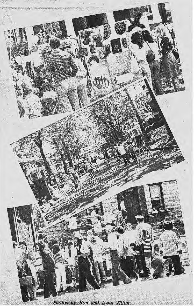 Three original photographs show visitors, art displays and neighborhood activity at the Art Fair.