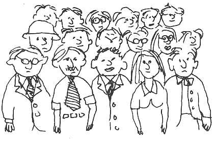 Original cartoon crowd of neighbors.