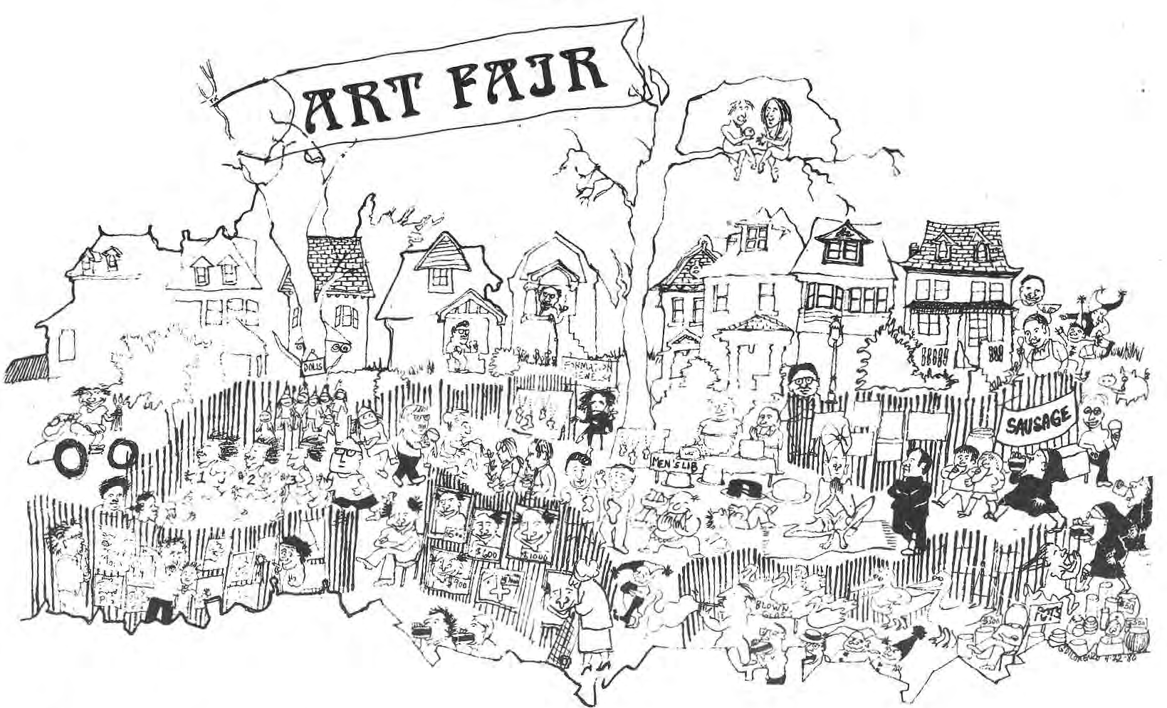 Original newspaper cover drawing for the art fair and house tour.