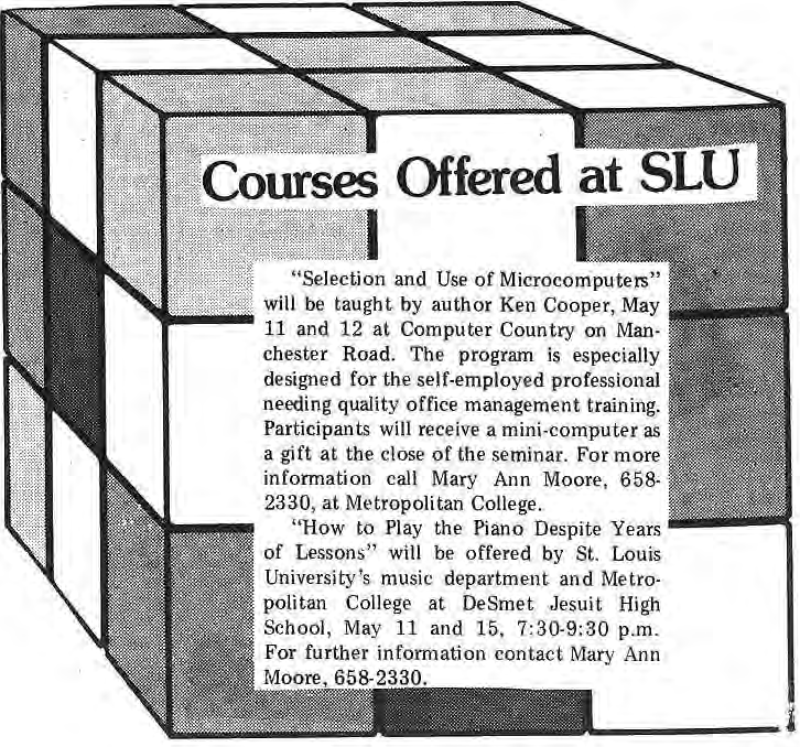 Original SLU microcomputer and piano course notice.