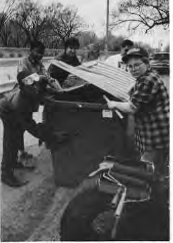 Artist Andy Cross (center), Roy Roncal (partly hidden), and Scouts Larry Murphy, Carlos Rogers and Robert Weaver. Photographer not credited.