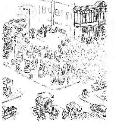 Line drawing from the anniversary poster designed by Andy Cross.