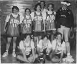 CYC City-County Champions The St.Roch Eighth Grade Girls Basketball Team. Front row: Liz Hart-Mahon,Katie Lewis and Taya Seline. Back row: Sara Vanderbeek,Shannon Keaveny,Maureen Bell,Coach Maggie Hart-Mahon,Beckie Lewis,Coach Mike Hart. Photo courtesy of Jorie Lewis,official team photographer and statistician.